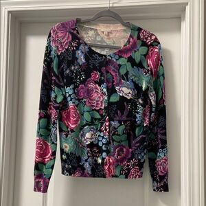 Talbots Floral Knit Sweater, Pink, green and black